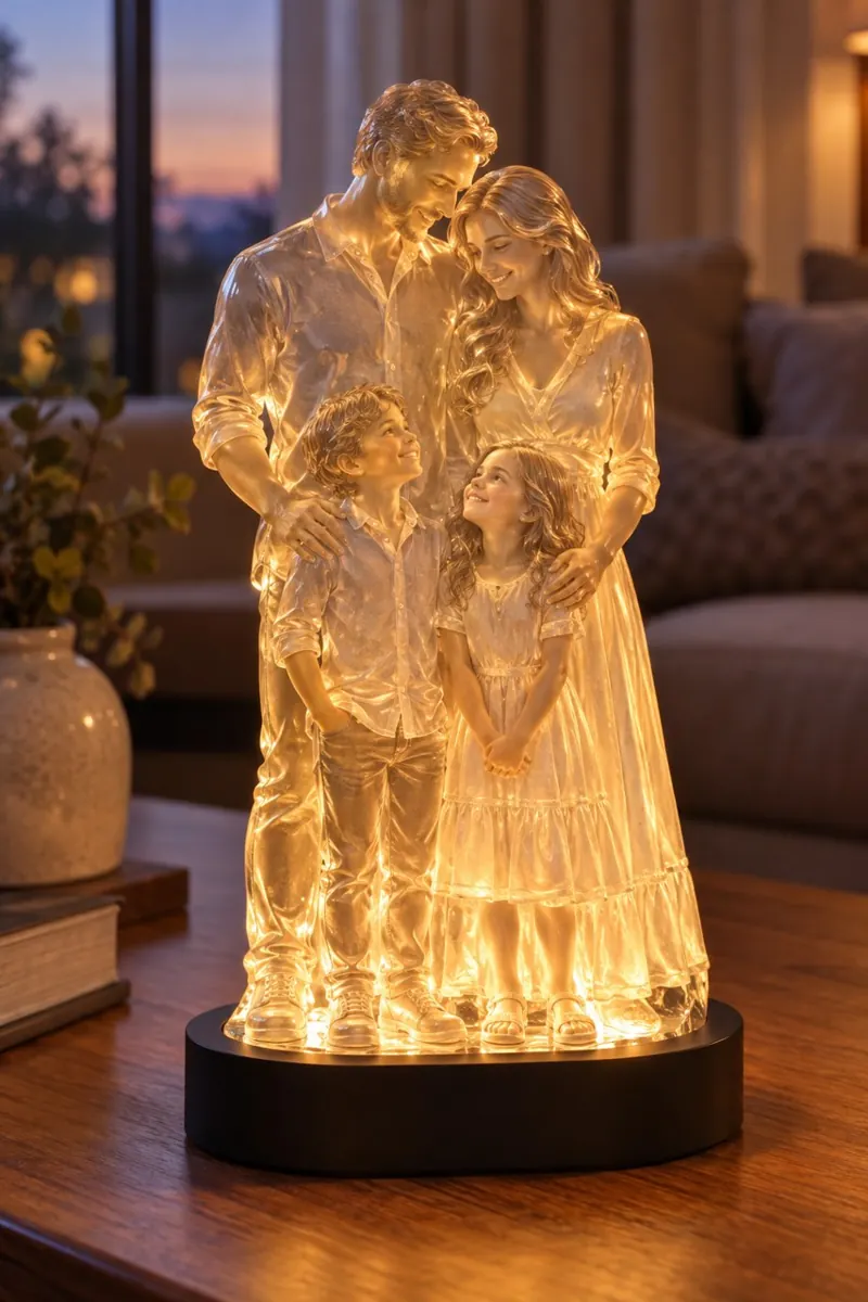 Luminária personalizada de família acesa
